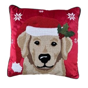 CF Enterprises Christmas Pillow 17 Inch‎ Golden Retriever Dog Hooked Embroidered